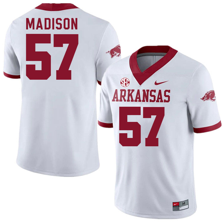 Men #57 Zuri Madison Arkansas Razorbacks College Football Jerseys Stitched-Alternate White